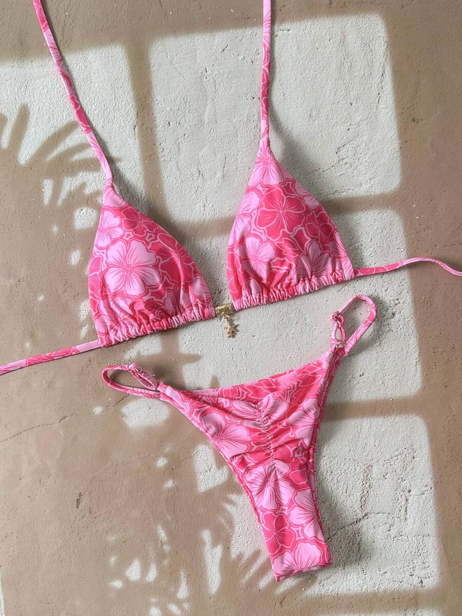 Swim Mod 2pcs/Set Women's Random Print Spaghetti Strap Sexy Bikini Swimwear Set, Summer - Multicolor - View 1