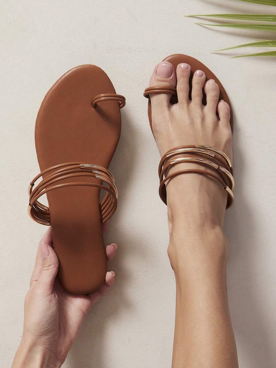 SHUZIA Women Comfy Vacation Toe Ring Slip-On Flat Sandals - Maroon - View 1