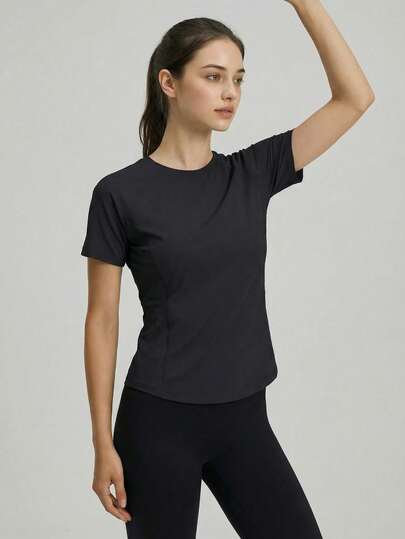 Camiseta deportiva holgada para mujer, cuello redondo, manga corta, estilo casual de verano