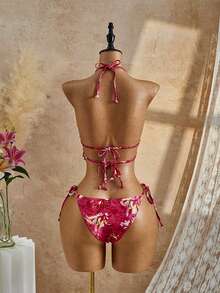 Bellisia Bộ đồ bơi Tankini hai mảnh dây mảnh dành cho nữ mùa xuân/hè, kiểu dáng thanh lịch, thích hợp cho kỳ nghỉ, buộc dây cổ. - Nhiều màu - Xem 2