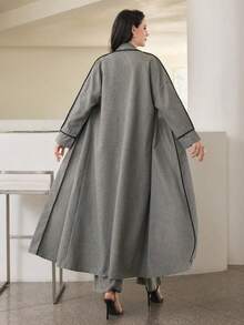 Modelyn 两件套斜纹宽松开襟长款开衫套装，灰色 - 灰色 - 查看 2