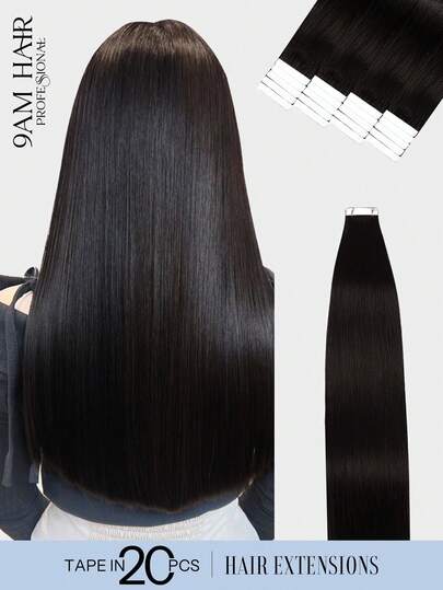 20 件直发带 100% 真人发片，适用于沙龙，丝滑无缝隐形自然黑色，适合稀疏头发女性，高品质深棕色接发带，持久发花发夹