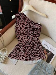 Lyxana Women's Leopard Print Asymmetric Hem Casual Top - Multicolor - View 2