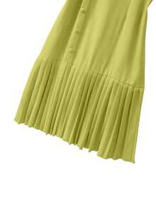 GlowEve CURVE Plus Size Women Elegant Solid Color Pleated Short Sleeve Dress - Olive Green - View 4