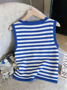 Resyla 女士条纹圆领休闲无袖针织上衣 - 彩色 - 查看 2