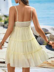 Breezaya 女士黄色吊带连体裤，双层设计，浪漫优雅，适合度假、休闲、通勤、外出、约会、散步、海滩、日常穿着，春夏皆宜。 - 彩色 - 查看 2