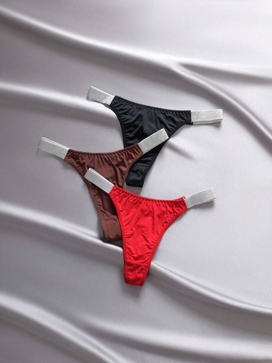 EmpressEnvy 3条装撞色胶带性感丁字裤丁字裤内衣丁字裤套装男士丁字裤 - 彩色 - 查看 1