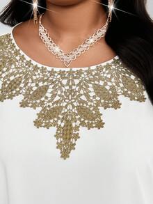 Fleurora Plus Size Women Applique Decor Round Neck Batwing Sleeve Loose Elegant Dress White Abaya Caftan Dress Butterfly Abaya White Modest Dress Abayas Dubai Luxury Summer Dress Spring Dress Women Carnival Costume Party Dress Beach Dress Summer Holiday Outfits Spring Outfit Women Formal Dress White Church Dress Women - White - View 8