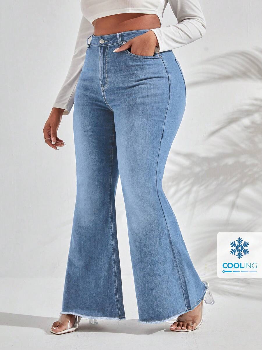 Slaydiva Celana Jeans Slim Flare Kasual Ukuran Plus - Light Wash - View 1