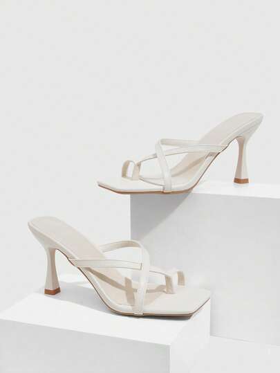 CUCCOO SZL Women Shoes Fashion Women Square Toe Stiletto Beige Cross Strap Sandals Sexy Party Banquet Date Nightclub Wear Women High Heel Sandals