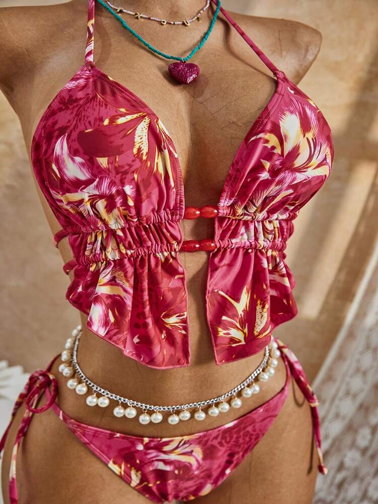 Bellisia Bộ đồ bơi Tankini hai mảnh dây mảnh dành cho nữ mùa xuân/hè, kiểu dáng thanh lịch, thích hợp cho kỳ nghỉ, buộc dây cổ. - Nhiều màu - Xem 3