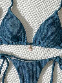 Swim Mod Green Plain Halter Bikini Set With Tie Side Bottoms For Women Swimwear - Green - View 5