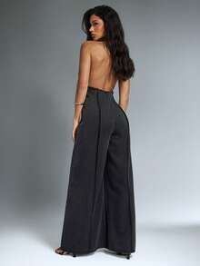 Denimoi 低领水洗牛仔连体裤 露背牛仔连体裤 性感连体裤 早午餐穿搭 - 黑色 - 查看 2