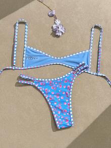 Swim Mod Bộ đồ bơi hai mảnh phối họa tiết hoa lá tương phản kiểu Âu và Mỹ, kiểu dáng thong buộc dây bên hông, màu vàng hoa nhí phối tua rua, bikini nâng ngực gợi cảm, thích hợp cho bãi biển, spa và tiệc sinh nhật. - Nhiều màu - Xem 3