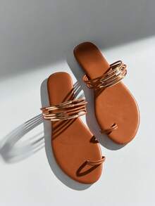 SHUZIA Women Comfy Vacation Toe Ring Slip-On Flat Sandals - Maroon - View 3