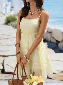 Breezaya 女士黄色吊带连体裤，双层设计，浪漫优雅，适合度假、休闲、通勤、外出、约会、散步、海滩、日常穿着，春夏皆宜。 - 彩色 - 查看 4