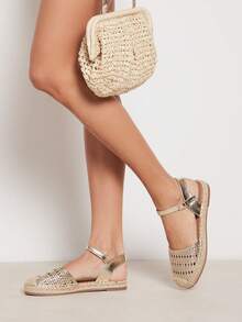 Solezae Giày đế cói nữ kiểu dáng thường ngày thoải mái, mũi tròn - Vàng - Xem 2