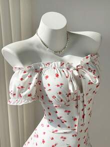 Elamini Women's Floral Off-Shoulder Ruffle Hem Mini Dress - Multicolor - View 5