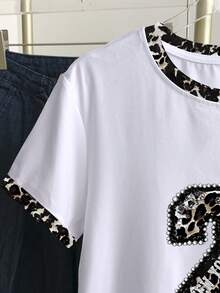 Resyla Women's Leopard Print & Numeric Pattern Round Neck Short Sleeve T-Shirt - Multicolor - View 4