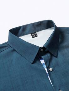 Manfinity RSRT 男士夏季海滩度假印花撞色包边短袖衬衫深蓝色纽扣夏威夷衬衫男士夏威夷衬衫男士沙滩衬衫男士衬衫度假 - 藏蓝色 - 查看 4