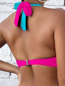 Swim SXY Áo bikini gợi cảm buộc dây cổ phối màu tương phản dành cho nữ mùa hè đi biển - Nhiều màu - Xem 2