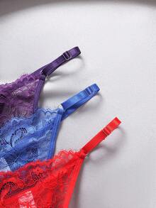 3件套女士蕾丝边网纱性感丁字裤 - 彩色 - 查看 5