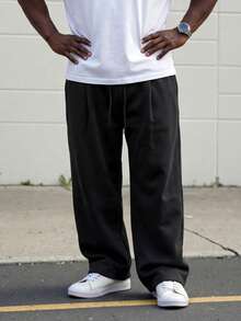 DRIVNCORE Pantalones casuales de talla grande para hombres, de unicolor, con cordón y bolsillo - Negro - Ver 3