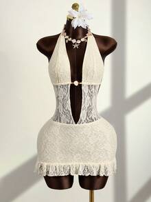 Zestiva Women's Boho Music Festival Outfit, Rock Party Costume, Summer Beach Wear, Halloween Costume, Thanksgiving Outfit, Sexy Nightclub Attire, Pool Party Dress, Sexy European And American Style, Deep V-Neck Backless Mini Bodycon Dress, Spaghetti Strap Lace Dress, Summer - Green - View 7