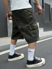 Manfinity Hypemode Men's Casual Cargo Camo Denim Shorts, Street Fashion Style - Army Green - View 4