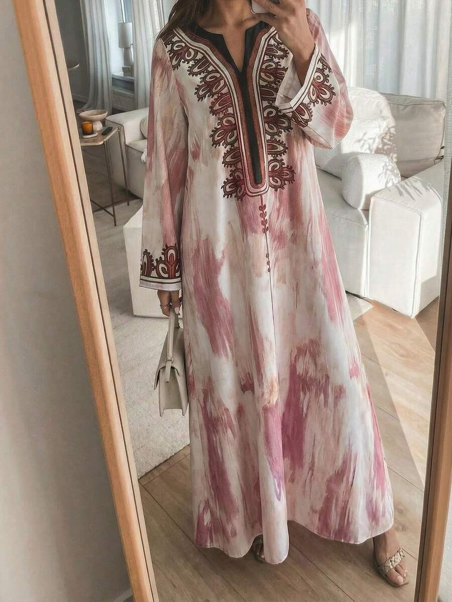 Modelyn 女士梭织烧花长袖宽松连衣裙 - 粉色 - 查看 1