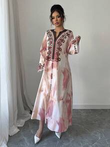 Modelyn 女士梭织烧花长袖宽松连衣裙 - 粉色 - 查看 5