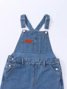 Tween Girls Y2K Casual Bib Overall Jumpsuit, All-Match Versatile Denim Romper, Hot Blue Washed Cargo Jumpsuit - Light Wash - View 4