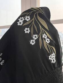 Yasmyna New Embroidered Waist-Cinched A-Line Comfortable Casual Beach Holiday Everyday Dress - Black - View 7