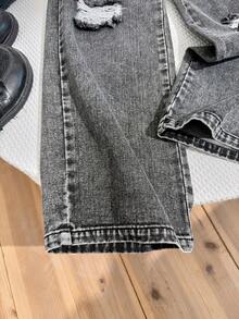 SHEIN 女孩的意识形态 Y2K 夏季水洗破洞宽松阔腿牛仔裤 - 深灰色 - 查看 6