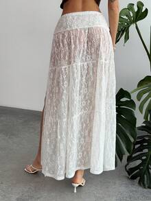 Aloruh Váy ren xẻ tà bên hông dành cho nữ mùa hè, thích hợp cho các buổi hòa nhạc, lễ hội âm nhạc, đi chơi, hội chợ thời Phục Hưng, đi nghỉ mát, phong cách phương Tây, chất liệu vải họa tiết Y2K. - trắng - Xem 3