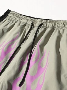 Manfinity EMRG Men's Flame Print Drawstring Waist Pocket Casual Shorts - Multicolor - View 3