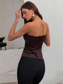 Elenzga Nueva llegada Elegante top corset ajustado y sexy sin tirantes - Marrón - Ver 2