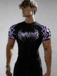 Manfinity Sport Polished Men's Gothic Style Printed Slim Fit Athletic T-Shirt - Multicolor - View 6