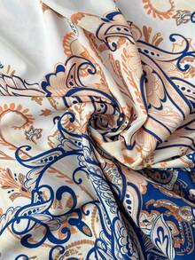SHEIN Clasi Elegant Vintage Paisley Print Belted Dress, Summer - Apricot - View 3