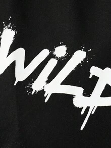 STEELVANCE Men's Casual Letter Print Shorts, Summer - Black - View 4