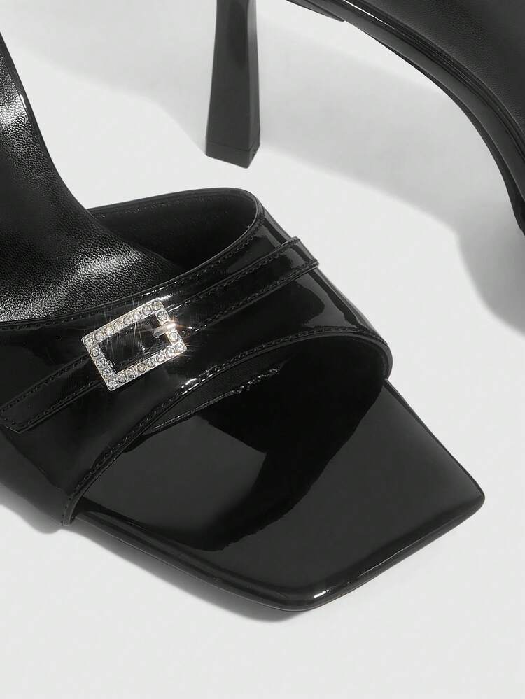 CUCCOO SZL Women Shoes Spring And Summer New Black Mirror One-Piece Rhinestone Buckle With Peep Toe Women's High-Heeled Sandals Fashionable, Comfortable And Versatile Sexy Party Women's Sandals Peep Toe Sandals