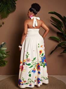 Maweii 大码印花露背系带深V领连衣裙 - 彩色 - 查看 6