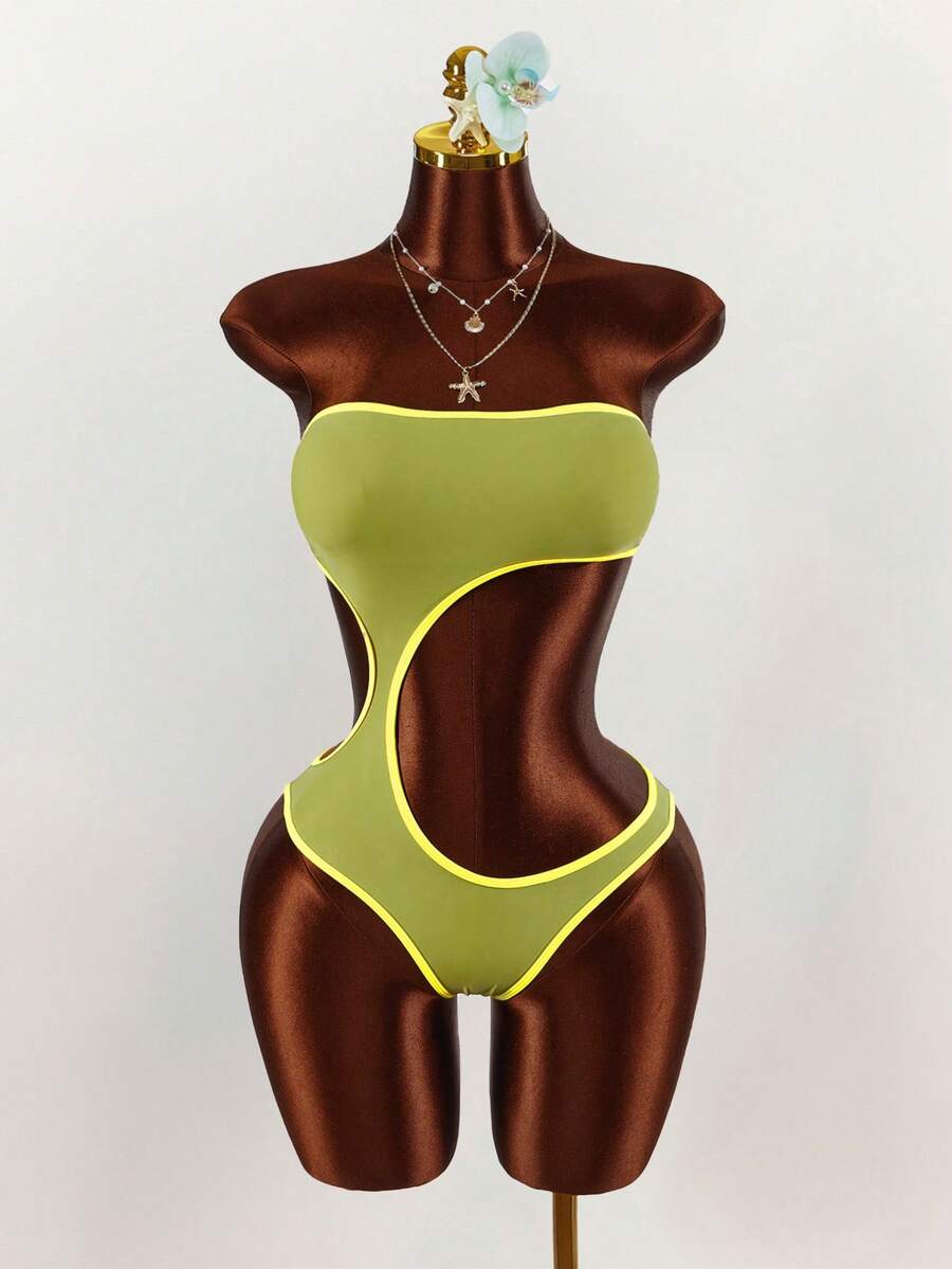 Amplova 1 pièce Maillot de bain une pièce sexy et échancré dans le dos pour femmes, avec des couleurs contrastées, convient pour la plage, les vacances, le printemps/été