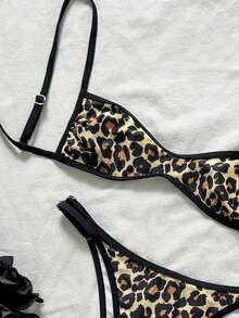 Swim Mod Women's Leopard Print Random Pattern Spaghetti Strap Sexy Bikini Set, Summer - Multicolor - View 4