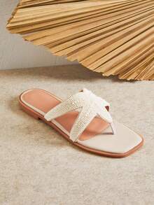 SHUZIA Women's Fashion Casual Comfy Thone Flat Sandals - Beige - View 8