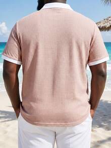 ResortEase Áo thun polo cổ bẻ khóa kéo nửa màu tương phản cỡ lớn dành cho nam, mùa hè, đi chơi - Màu Hồng baby - Xem 4