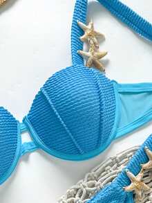 Swim SXY Set bikini con ferretto, spalline larghe e decorazione a stella marina - Blu - Visualizzare 6