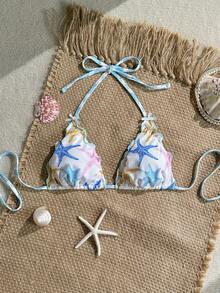 Swim Mod 女士泳衣上装，罗纹海星挂脖系带，夏季假日沙滩泳装 - 彩色 - 查看 1