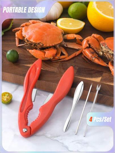 4件/套大闸蟹拆解工具，方便携带，可拆卸，内部收纳，方便吃蟹