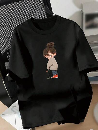 EMERY ROSE Casual Fitted Female Plus Size T-Shirt With Picture Of Little Girl